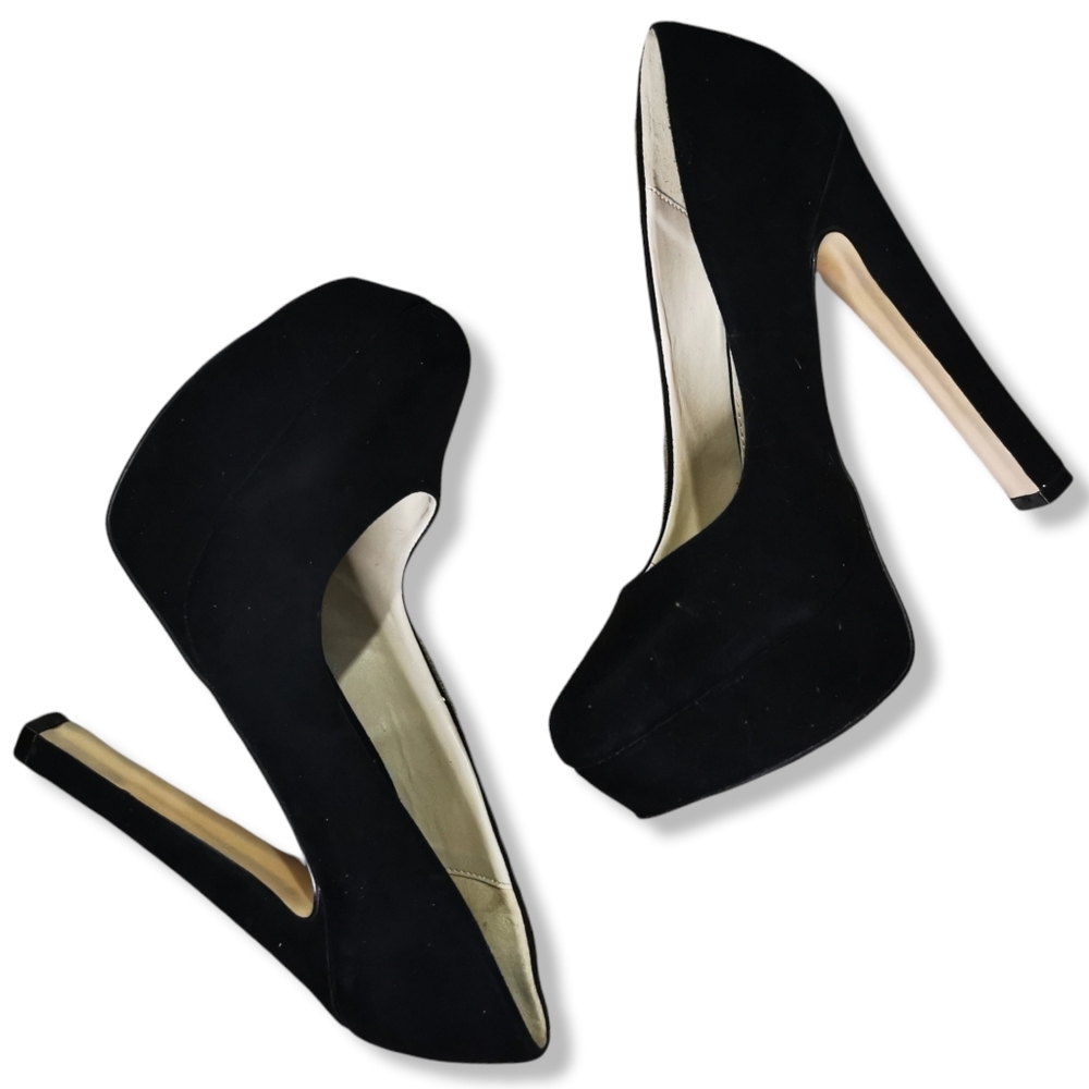 BETTS Black Suede Platform Stiletto Closed Toe High Heels Pumps Sexy Clubbing